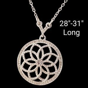 Clear Crystal Round Long Openwork Pendant Necklace